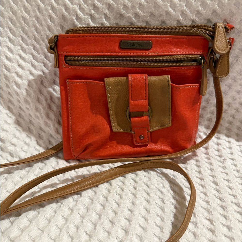 Multisac Orange and Tan Crossbody Bag with many Pockets